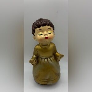 Vintage Enesco Musical Angel Figurine Gold Praying Cherub Spins Japan
